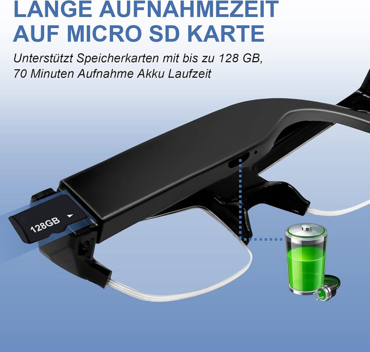 Mini Sport Kamera, Kleine Brillenkamara 1080P HD, Mikro Videokamera Tragbare Action Cam Sport Kamera