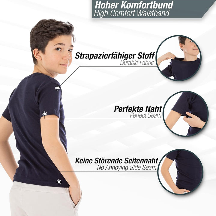 LOREZA ® 5er Pack Kinder Jungen Mädchen Unterhemd Kurzarm T-Shirt 100% Baumwolle Feinripp Unisex 104