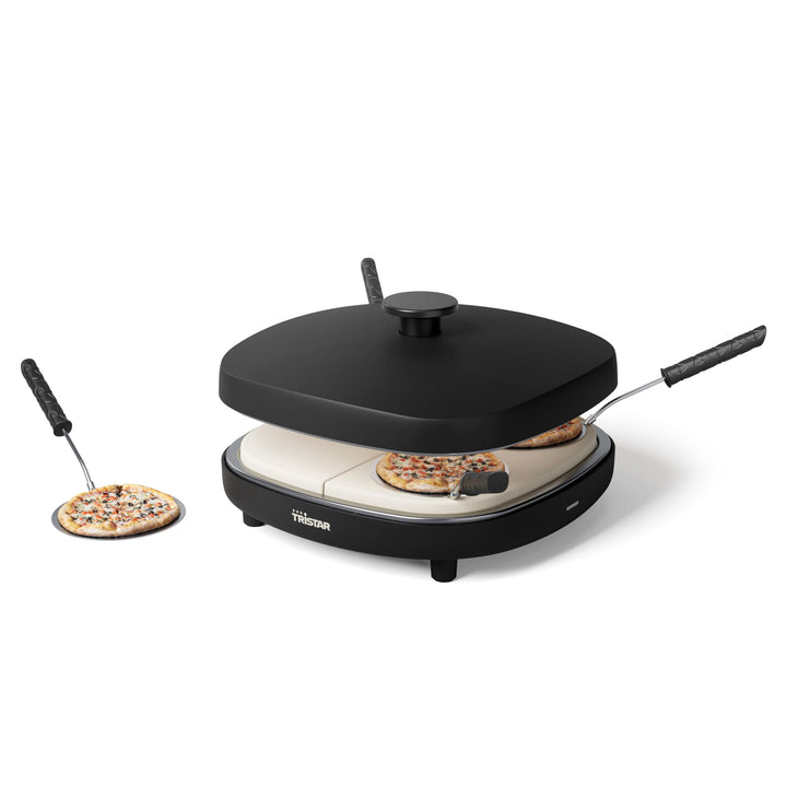 Tristar Pizza Family 4 Pizza Maker, 25x25 cm, 900 W, Für 4 Personen, PFAS-freie Keramikbeschichtung,