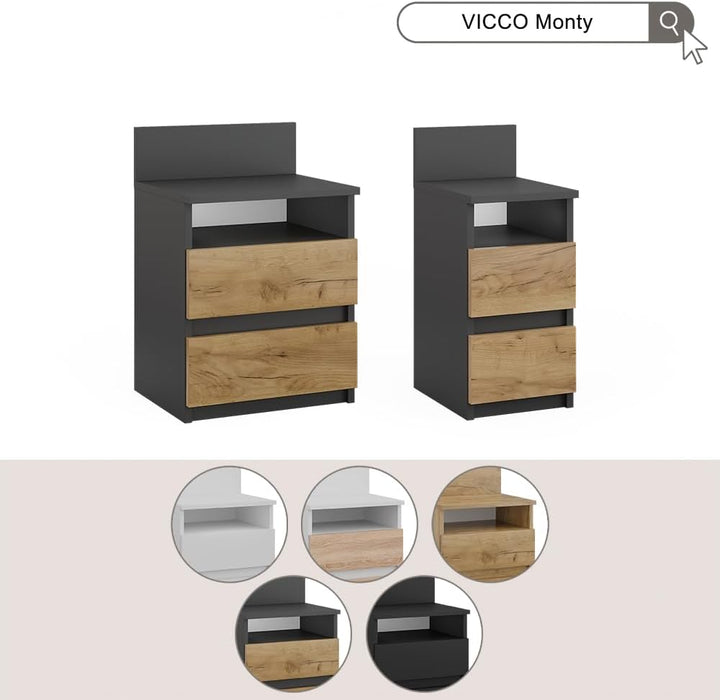 Vicco Nachttisch Monty, Schwarz, 39.6 x 59.1 cm 40 x 59 cm Einzeln Schwarz, 40 x 59 cm Einzeln Schwa