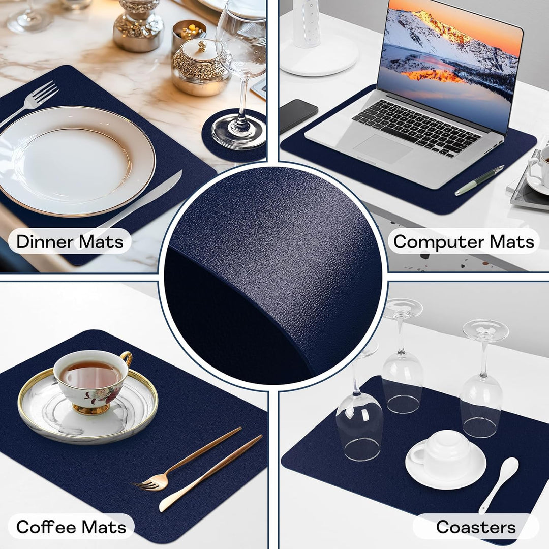 Tischset Leder 6er Set - Kunstleder Platzset Abwaschbar, Hitzebeständig Doppelseitigen Wasserdicht P