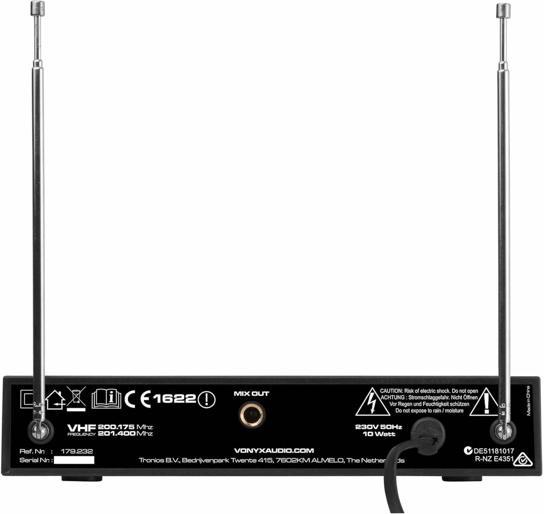 Vonyx WM522 - Funk Mikrofon Set, drahtloses Mikrofon Set 2-Kanal VHF Microfon, Wireless Mikrofon mit