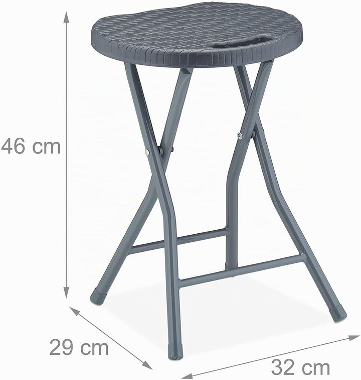Relaxdays Klapphocker, 2er Set, Rattan-Optik, Garten &amp; Balkon, klappbarer Outdoor Sitzhocker, HTB: 4