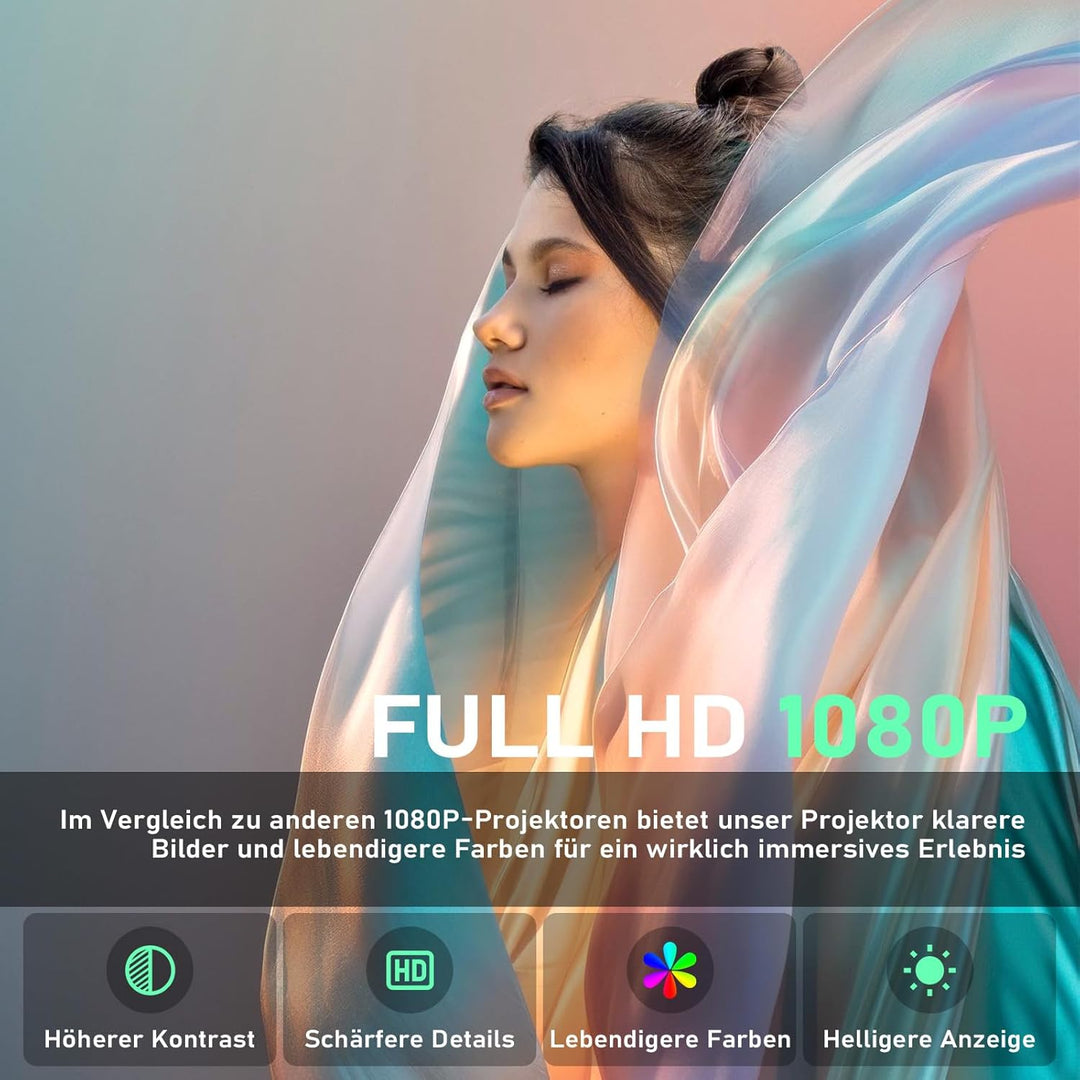 [Netflix-zertifizierter & Elektrischer Focus] Beamer 17000L 1080P Mini Beamer mit WiFi & Bluetooth P