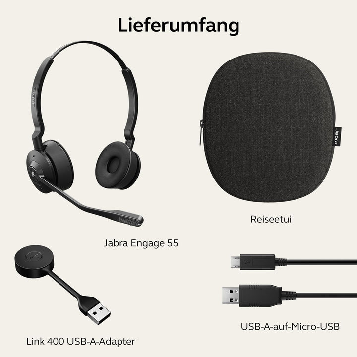 Jabra Engage 55 Schnurloses Stereo-Headset mit Link 400 USB-A DECT-Adapter - Mikrofon mit Geräuschun