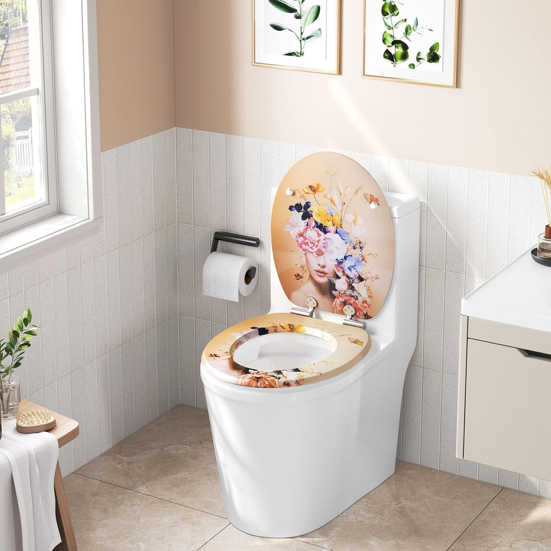 WOLTU Toilettendeckel mit Absenkautomatik MDF, Toilettensitz Klodeckel Klobrille WC Sitz O-Form mit