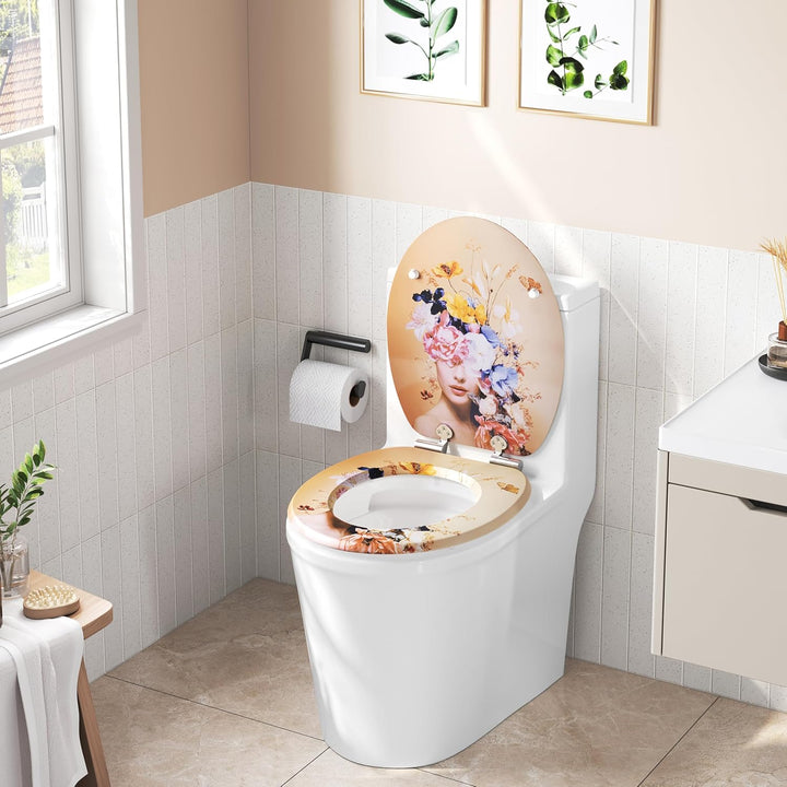WOLTU Toilettendeckel mit Absenkautomatik MDF, Toilettensitz Klodeckel Klobrille WC Sitz O-Form mit