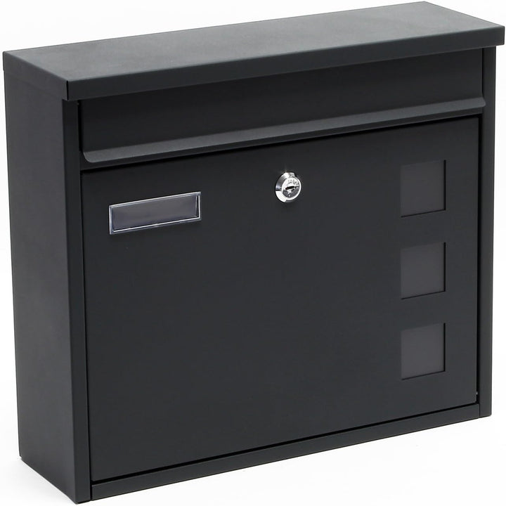 Wiltec Briefkasten V12 Anthrazit 360 x 115 x 320 mm, Wandbriefkasten mit Schloss, Sichtfenstern und