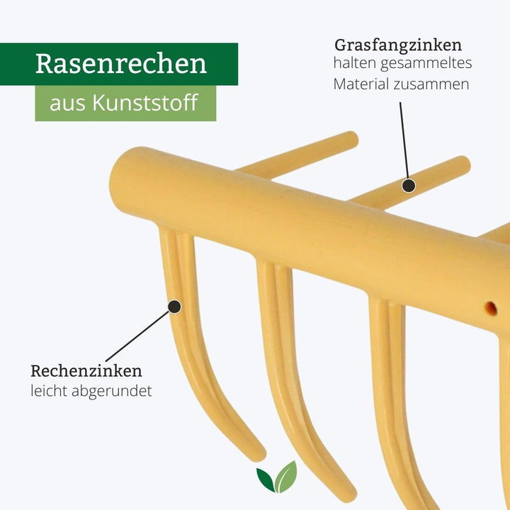 Rekord Rasenrechen 64 cm, Stabiler Kunststoff-Rechen mit 16 und 12 Zinken, ohne Stiel - Gartenrechen