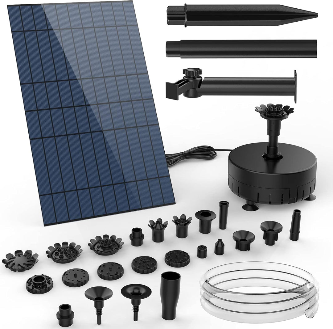 AISITIN 10W DIY Solar Springbrunnen, Upgrade Solar Teichpumpe mit 2M Wasserleitung und Feste Pfähle
