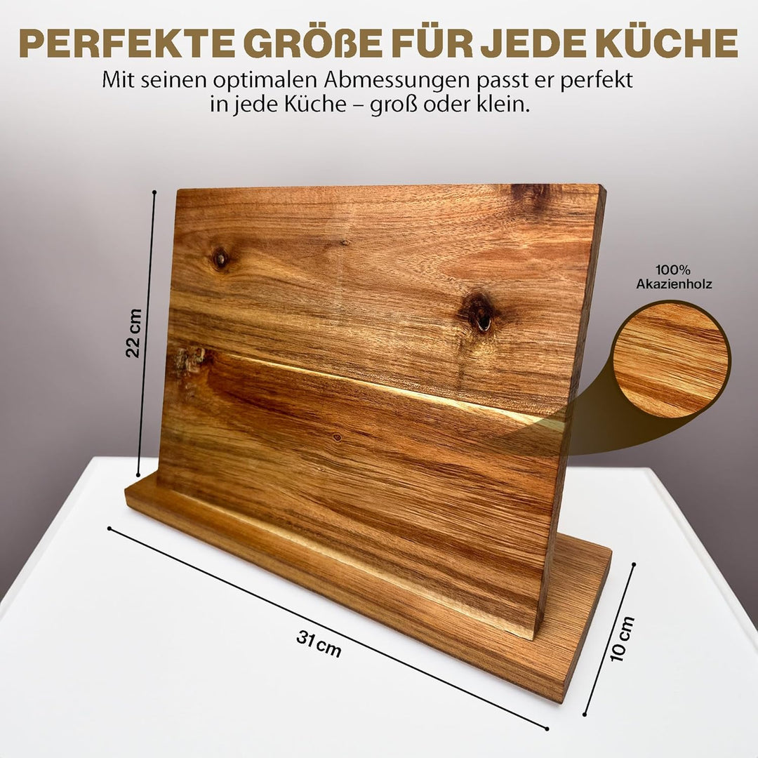 TOPANBIETER 999 Magnetischer Messerblock aus Akazienholz - Doppelseitig nutzbar, Kochbuchhalter & Me