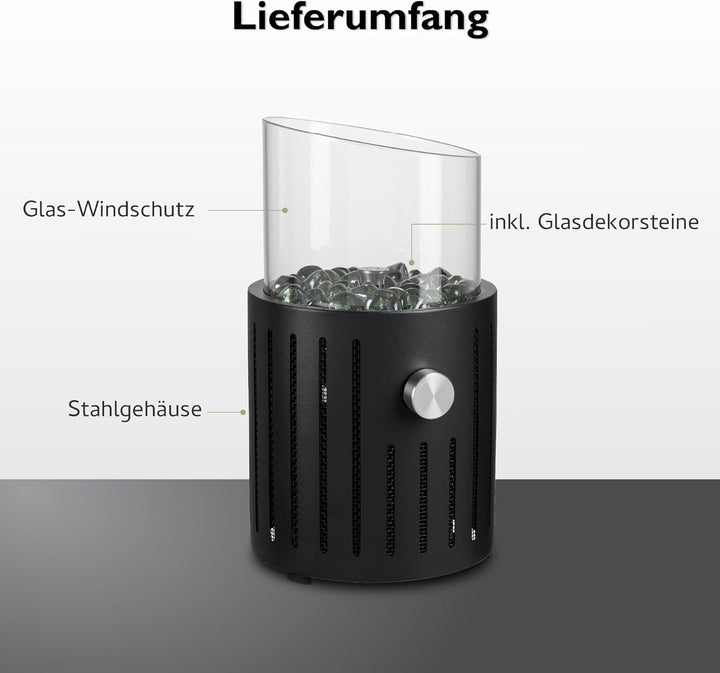 tepro Tischgasfeuerstelle Melura, rund, Mesh-Design, Edelstahl-Brenner 0,9 kW, Glas-Dekosteine, Wind