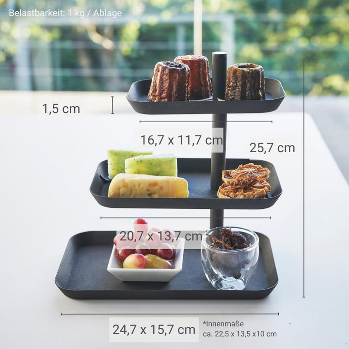 Yamazaki 4281 TOWER Etagere mit 3 Ebenen, schwarz, Stahl, Minimalistisches Design Schwarz Single, Sc