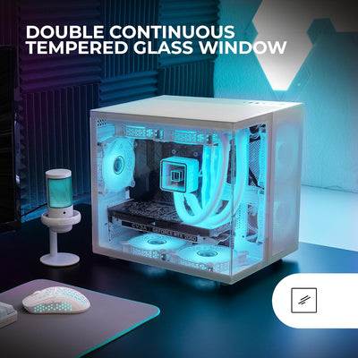 Mars Gaming MC-NOVAM Weiss, Custom MicroATX Compact Gehäuse, Dual Window Durchgehend Gehärtetes Glas