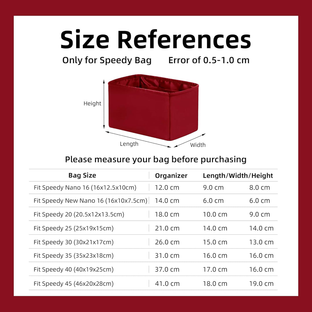 DGAZ Handtaschen Organizer Einsatz, Seide Handtaschenorganisator für LV Speedy Nano/20/25/30/35/40/4