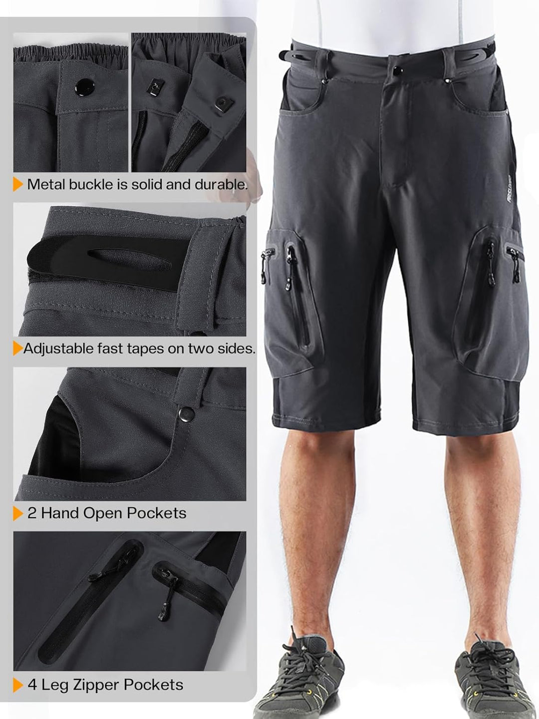 ARSUXEO Herren Radhose Loose Fit MTB Shorts Wasserabweisende Outdoor Sporthose mit 7 Taschen 1202 S