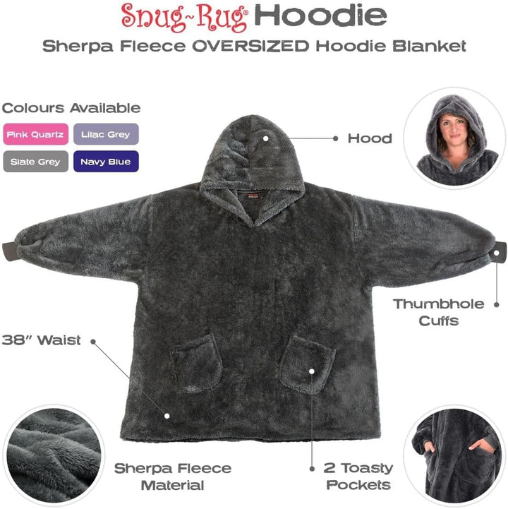 Snug Rug Schiefergrau Tragbare Decke Hoodie – Decke mit Ärmel Sherpa Fleece Erwachsene Pullover Kapu