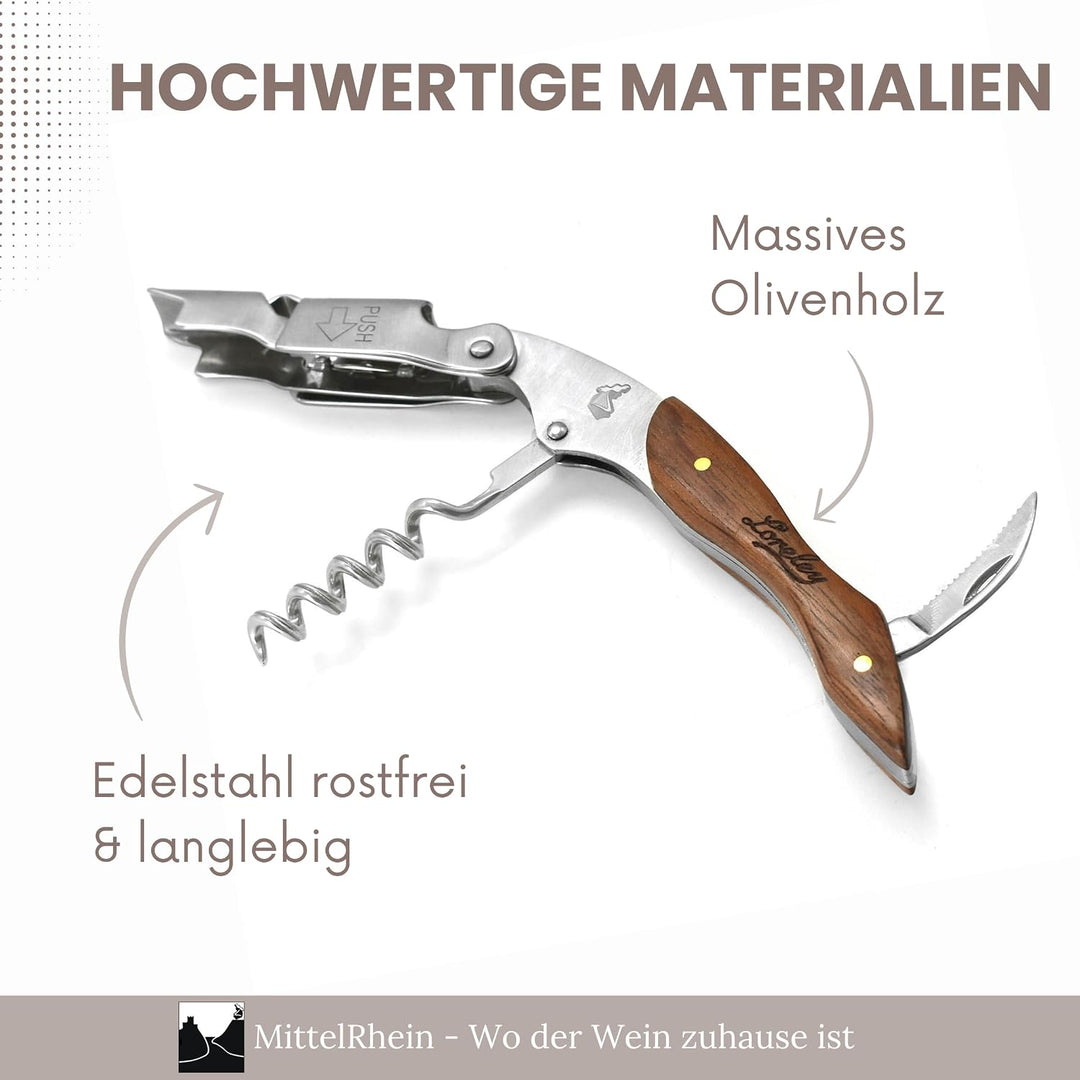LORELEY MITTELRHEIN Germany Premium Kellnermesser | Korkenzieher | Weinöffner | Flaschenöffner aus O