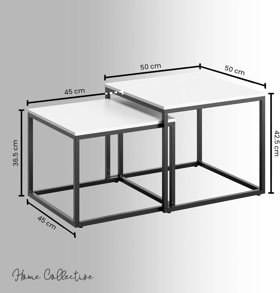 Home Collective Couchtisch 2er Set quadratisch aus Holz, Wohnzimmertisch Modern, Beistelltisch Set 2