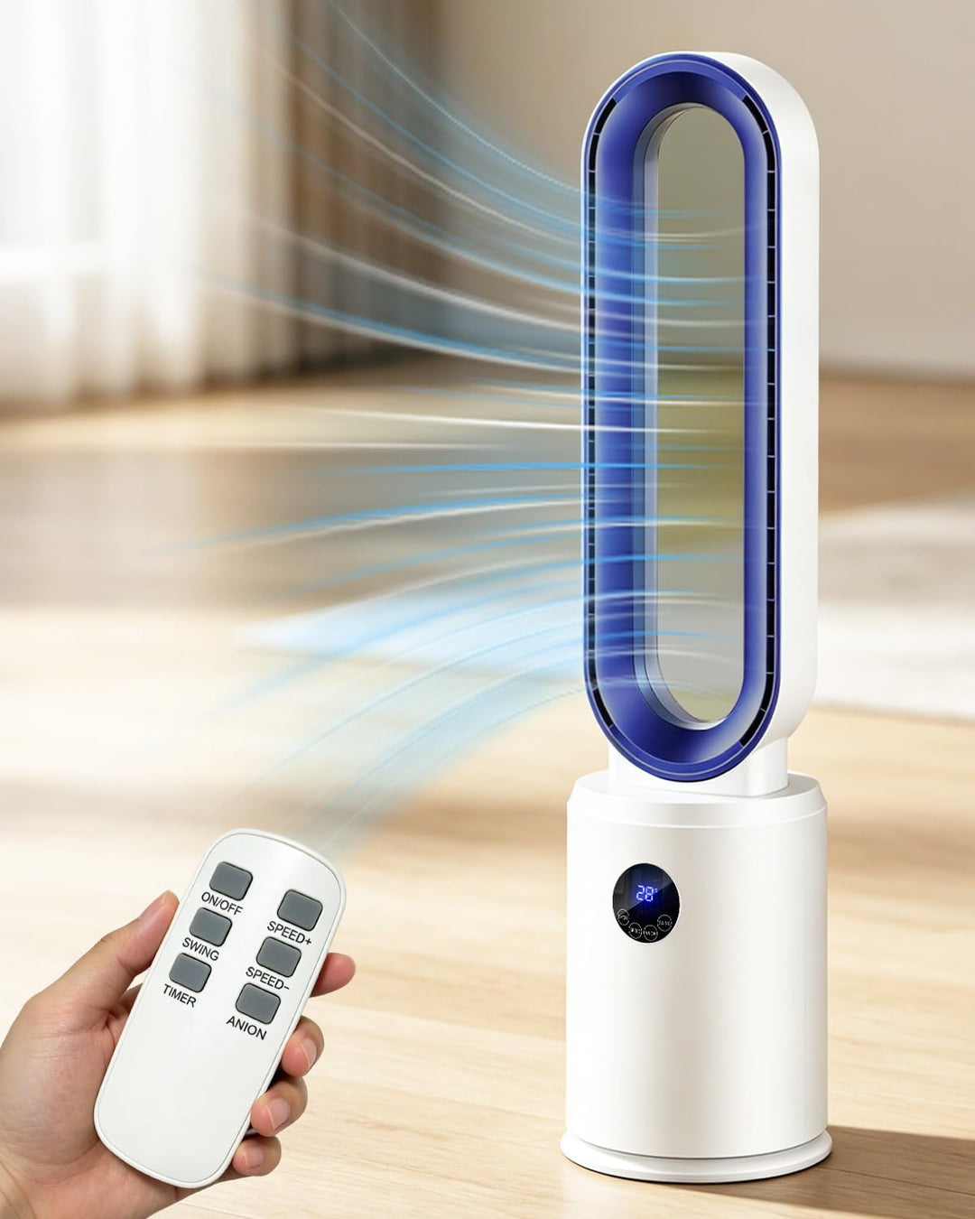 Rotorloser Ventilator, 24 Stufen Leiser Turmventilator Mit Fernbedienung & 12h Timer, Energiesparend