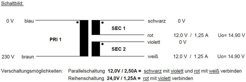 Sedlbauer Ringkerntrafo Transformator 30VA 2x12V für Audio, Industrie, Halogen und Schienensysteme -