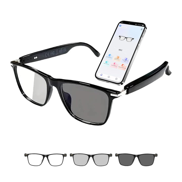 Bluetooth AI Smart Brille mit 160+ Sprachen, Farbwechsel-Linsen, Integriertem Lautsprecher & Klarer