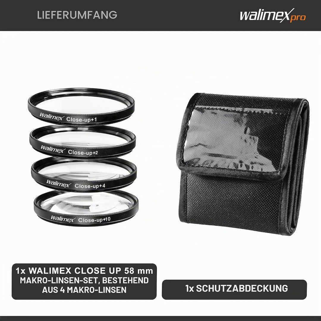 Walimex 17857 Close up Makrolinsen-Set 58 mm inkl. 0.0125 Dioptrien 58 mm Single, 58 mm Single