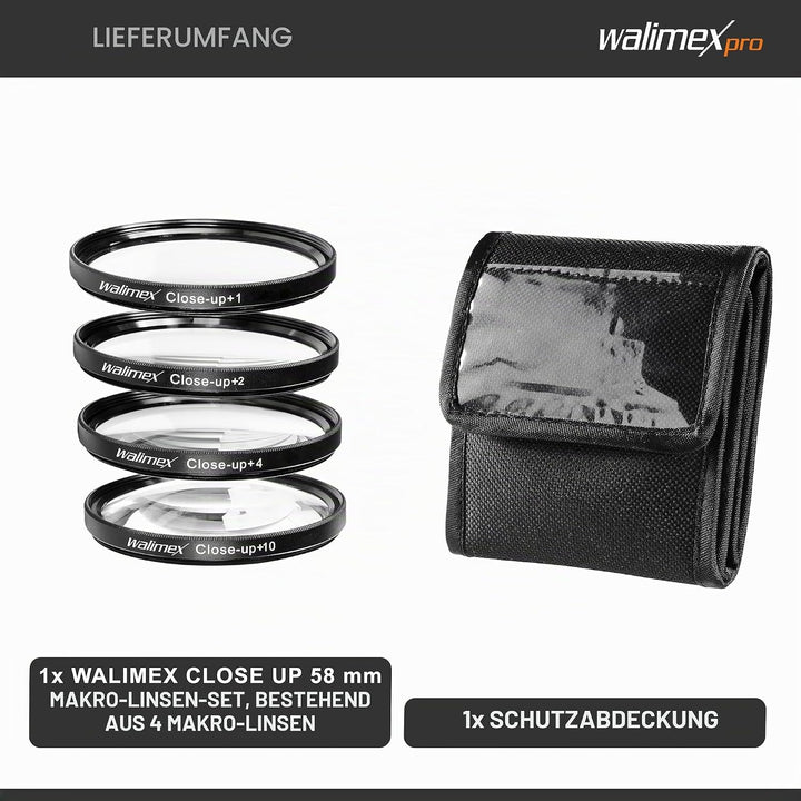 Walimex 17857 Close up Makrolinsen-Set 58 mm inkl. 0.0125 Dioptrien 58 mm Single, 58 mm Single