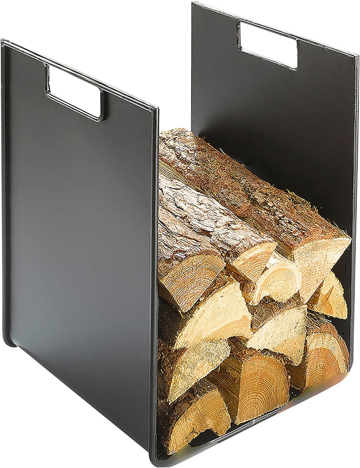 Kobolo Modernes Kaminholzregal aus Metall 44 cm hoch schwarz lackiert