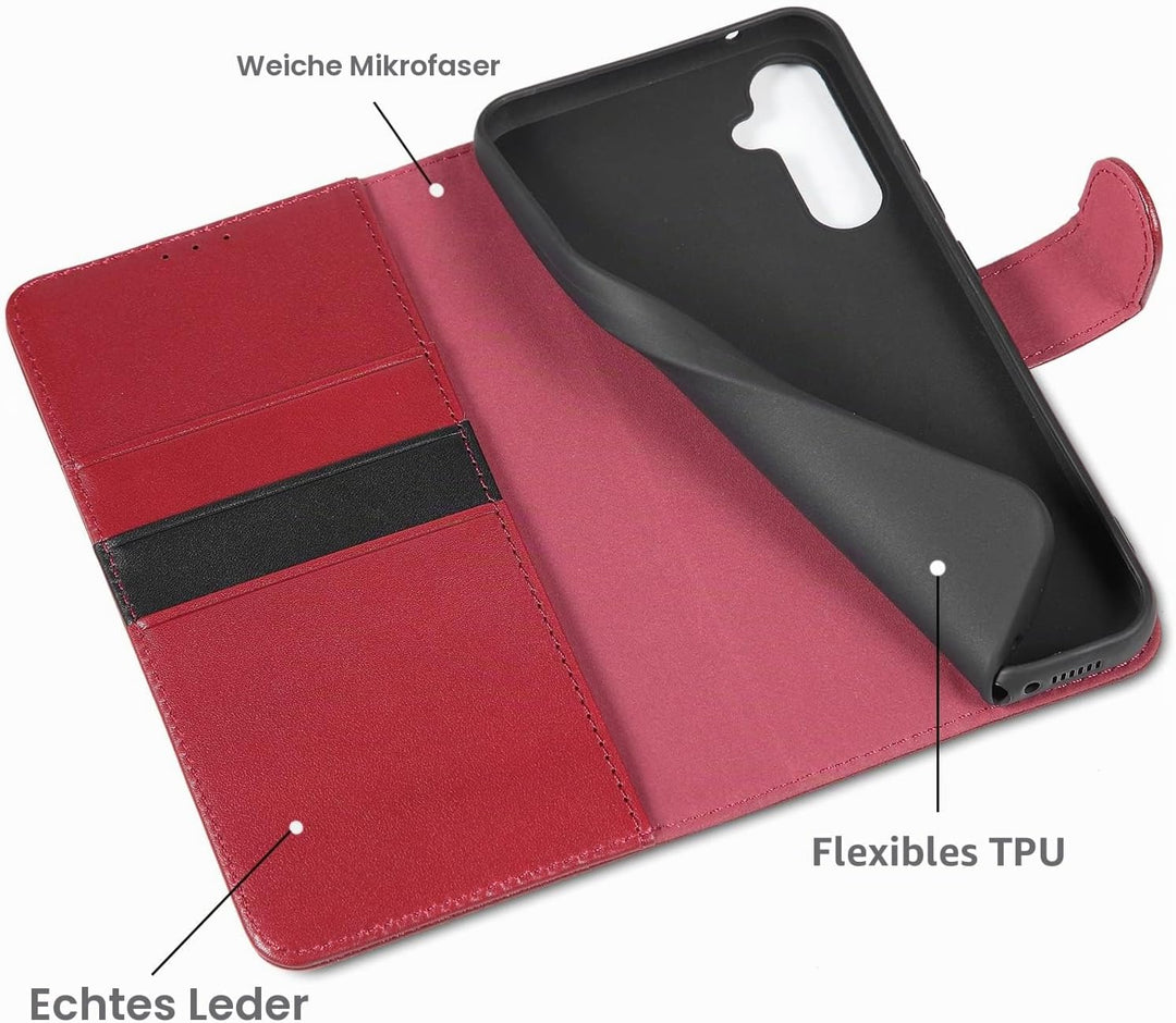 LENSUN Hülle Echtleder für Samsung Galaxy A54, Handyhülle [Echtes Leder][Magnetverschluss][RFID Bloc