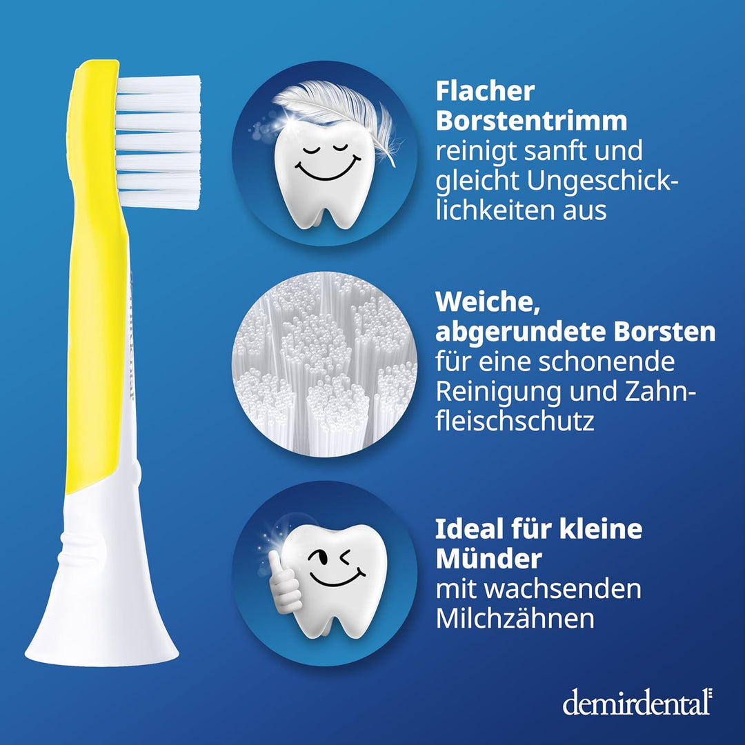 demirdental Kinder Ersatzbürsten passend für Philips Sonicare Kids, Compact Mini Bürstenköpfe für 3-