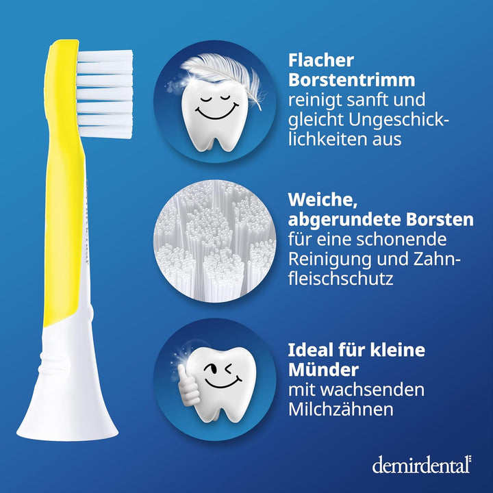 demirdental Kinder Ersatzbürsten passend für Philips Sonicare Kids, Compact Mini Bürstenköpfe für 3-