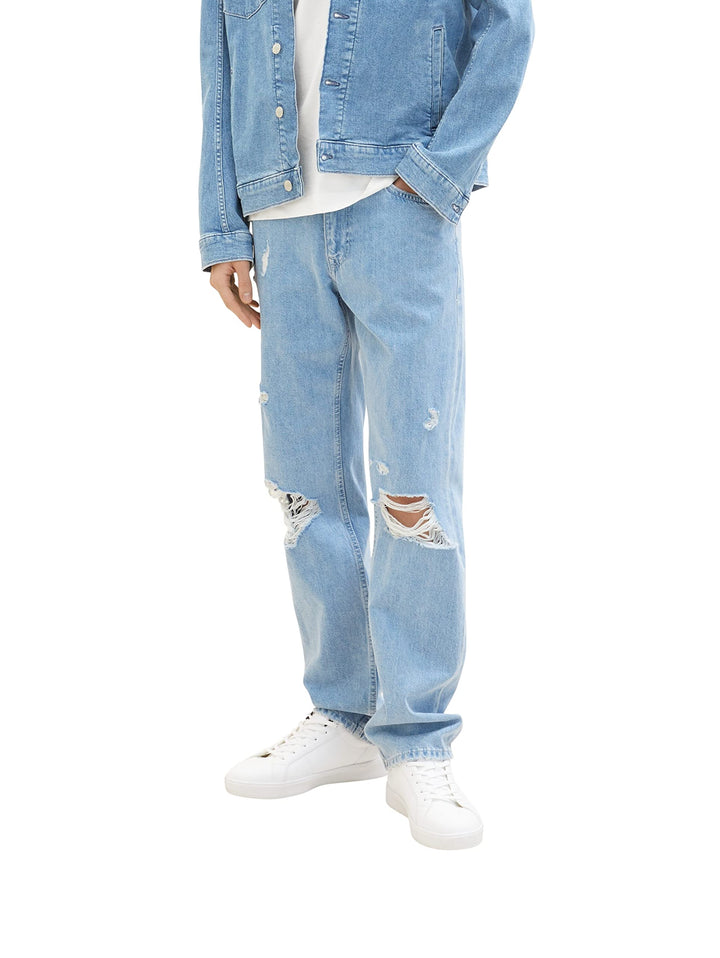 TOM TAILOR Denim Herren 90's Straight Fit Jeans 28 10121 - Destroyed Bleached Blue Denim, 28 10121 -