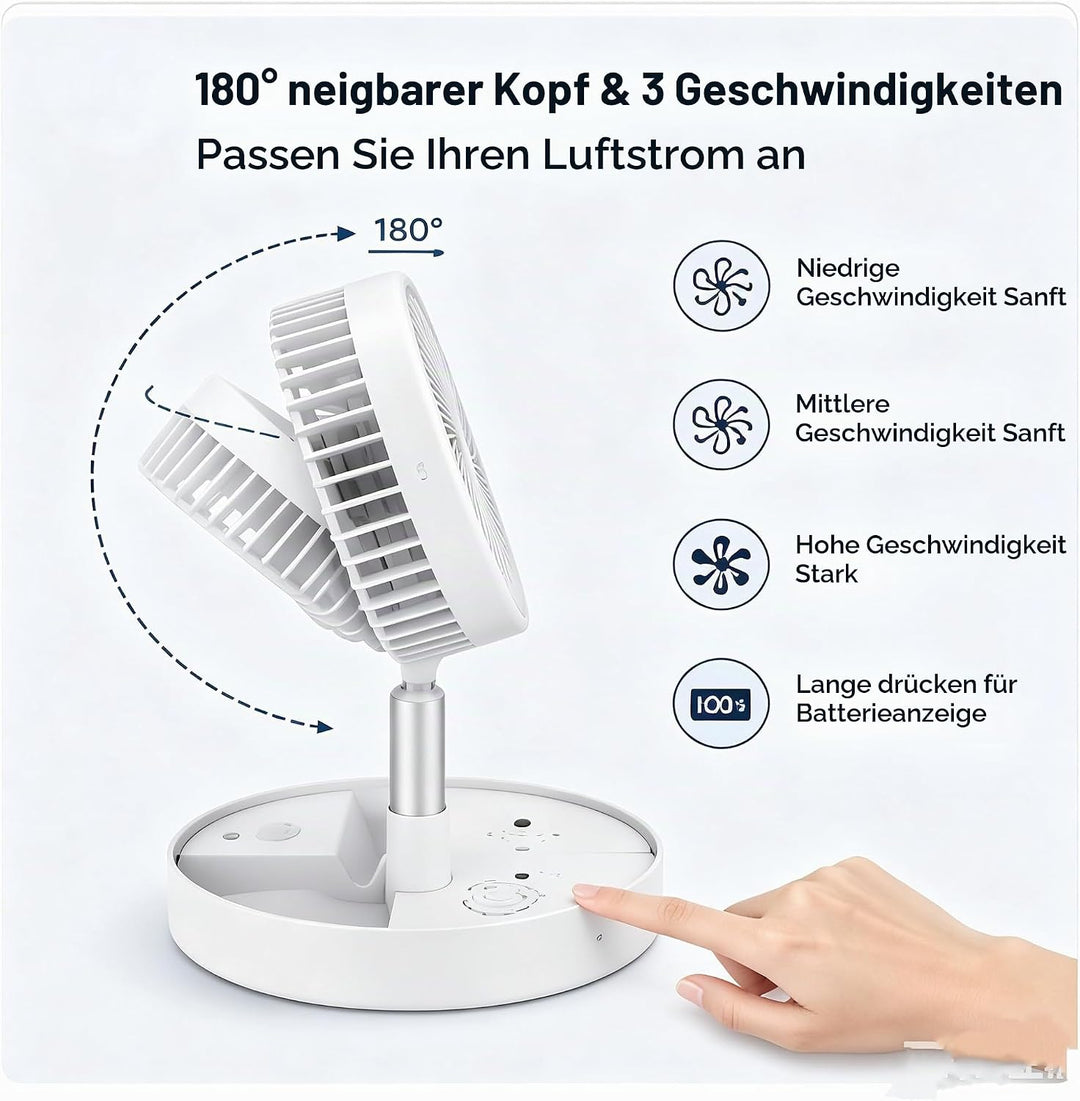 Cankypu Faltbarer Teleskopventilator, wiederaufladbarer Schreibtischventilator – 2000 mAh batteriebe
