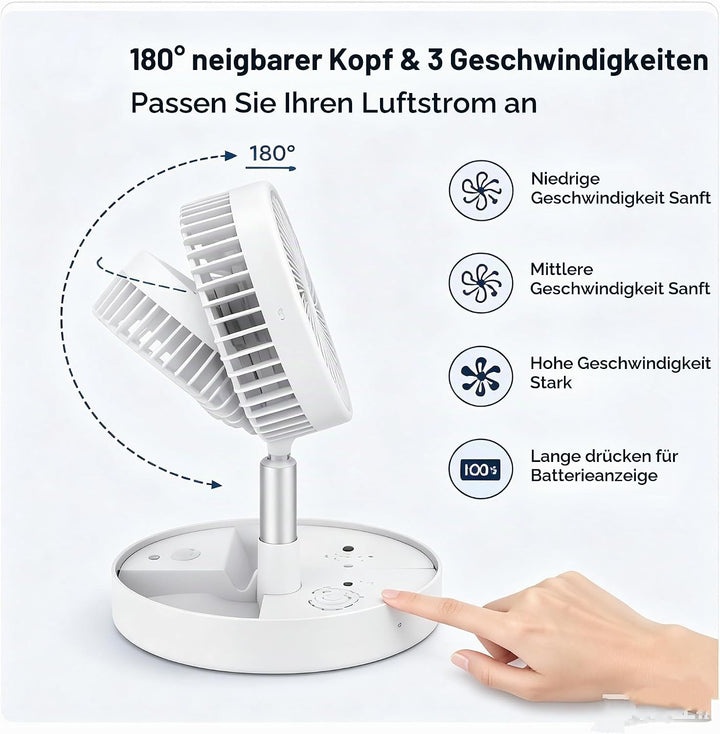 Cankypu Faltbarer Teleskopventilator, wiederaufladbarer Schreibtischventilator – 2000 mAh batteriebe
