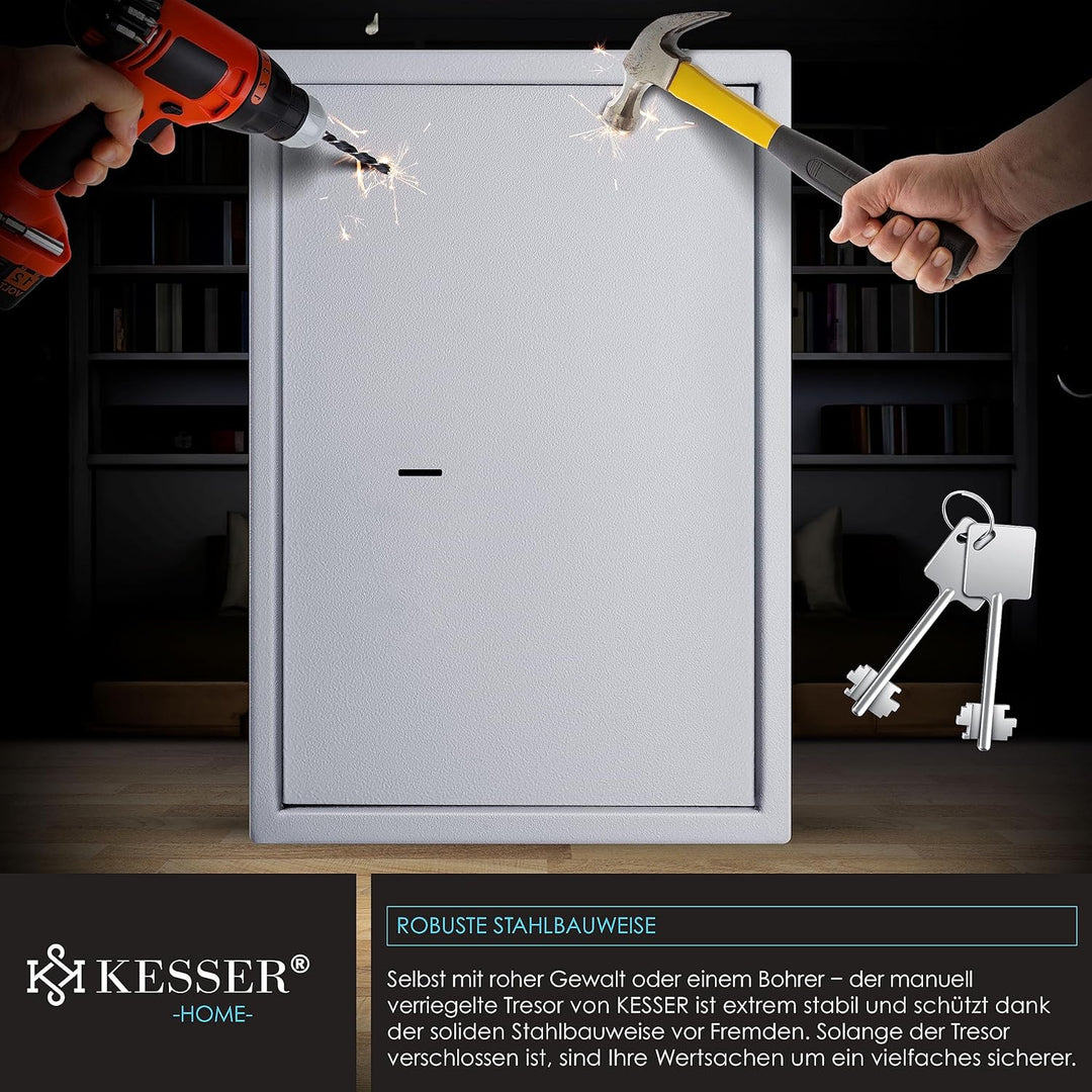 KESSER® Tresor Möbeltresor mit Doppelbartschloss, Safe Geldschrank Boden-Wandtresor Wandsafe 50x35x3
