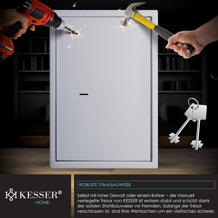 KESSER® Tresor Möbeltresor mit Doppelbartschloss, Safe Geldschrank Boden-Wandtresor Wandsafe 50x35x3