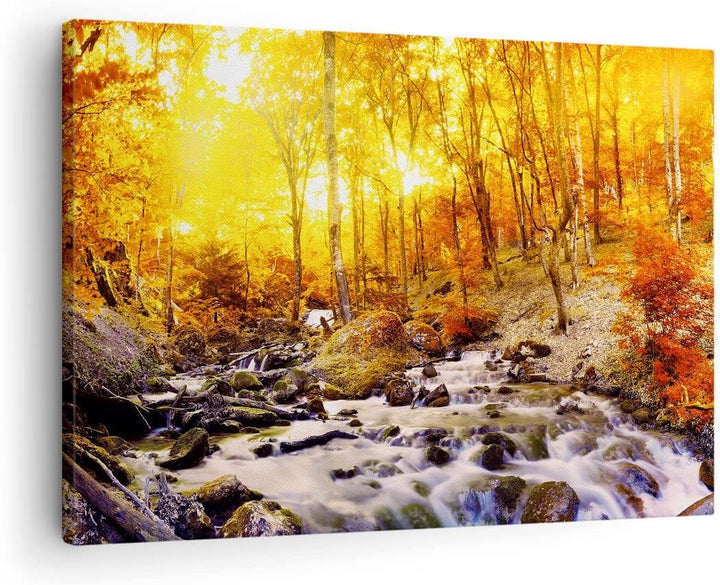 Bilder auf Leinwand Berge Bach Wasser Leinwandbild mit Rahmen 70x50cm Wandbilder Dekoration Wohnzimm