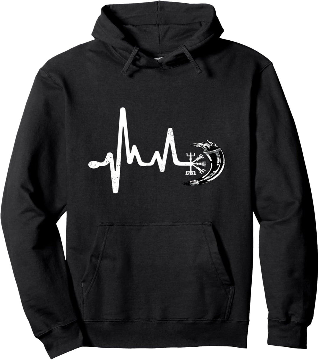 Herzschlag Skull Kompas Wikinger Nordmänner Spruch Pullover Hoodie