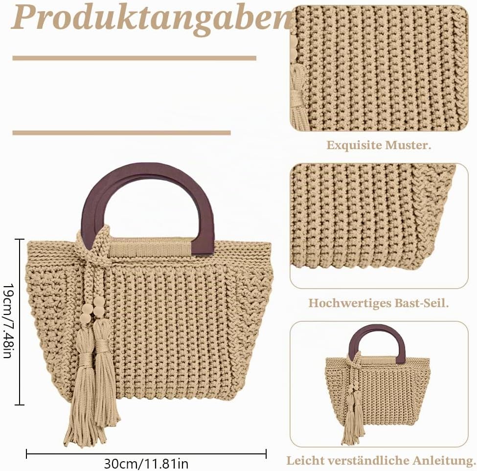 INFUNLY DIY Häkeltaschen Set für Anfänger Erwachsene Khaki Tasche Häkelset mit Schritt für Schritt V