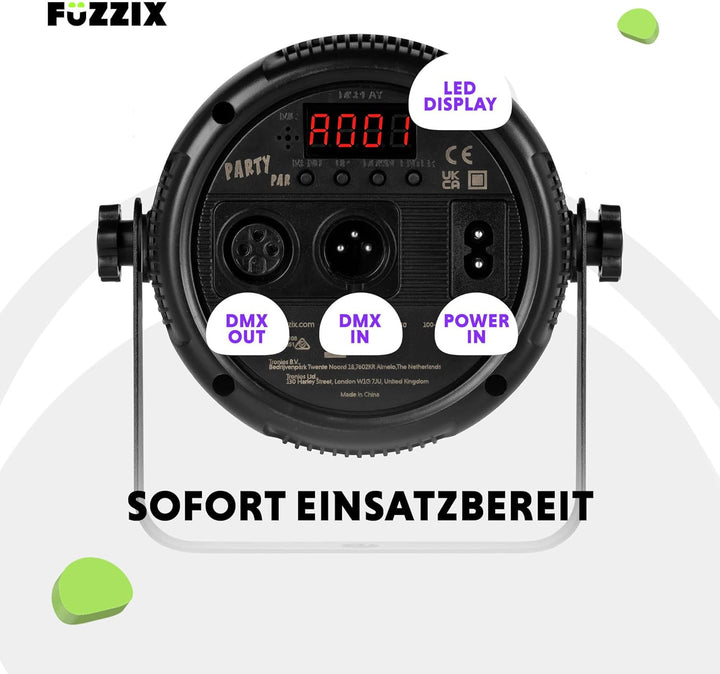 Fuzzix PLF15 - Partylicht Effektstrahler mit Fernbedienung, 24 Watt RGB Strahler, Lichtorgel Musikge