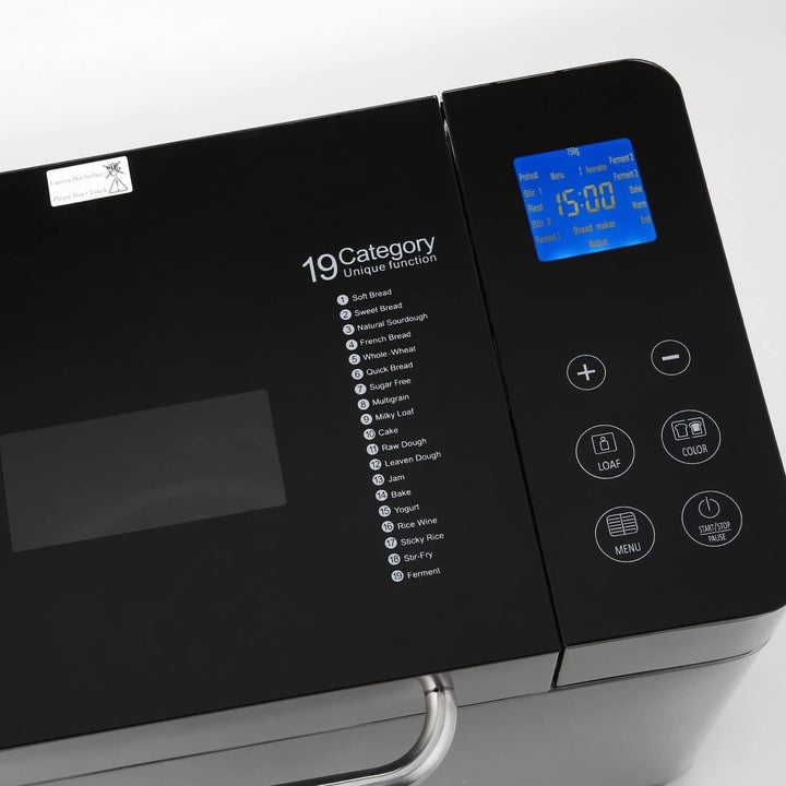 Brotbackautomat 710W Backmeister mit Automatische Zutatenbox, 19 Programme, Edelstahl Bread Maker Vo