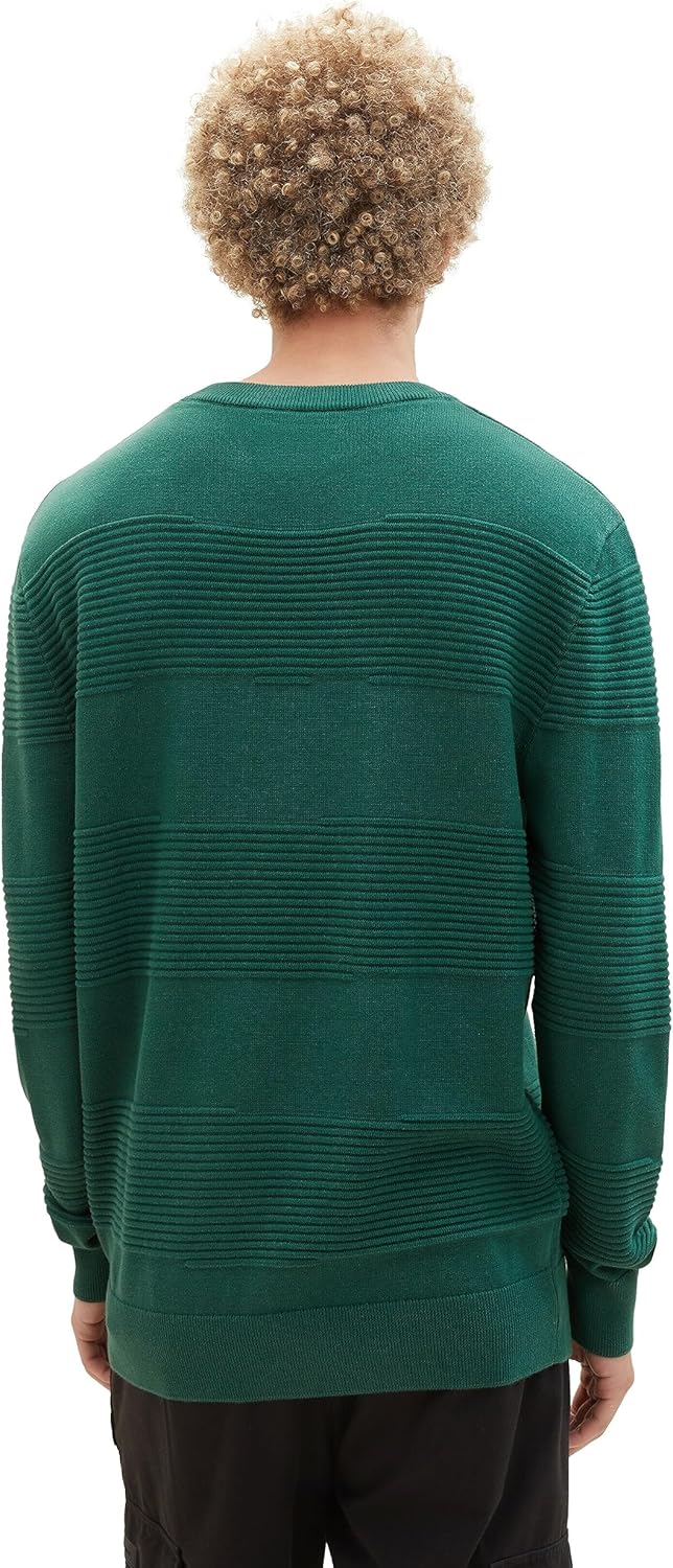 TOM TAILOR Denim Herren Denim Strickpullover mit Struktur aus Baumwolle S 10778 - Hunter Green, S 10