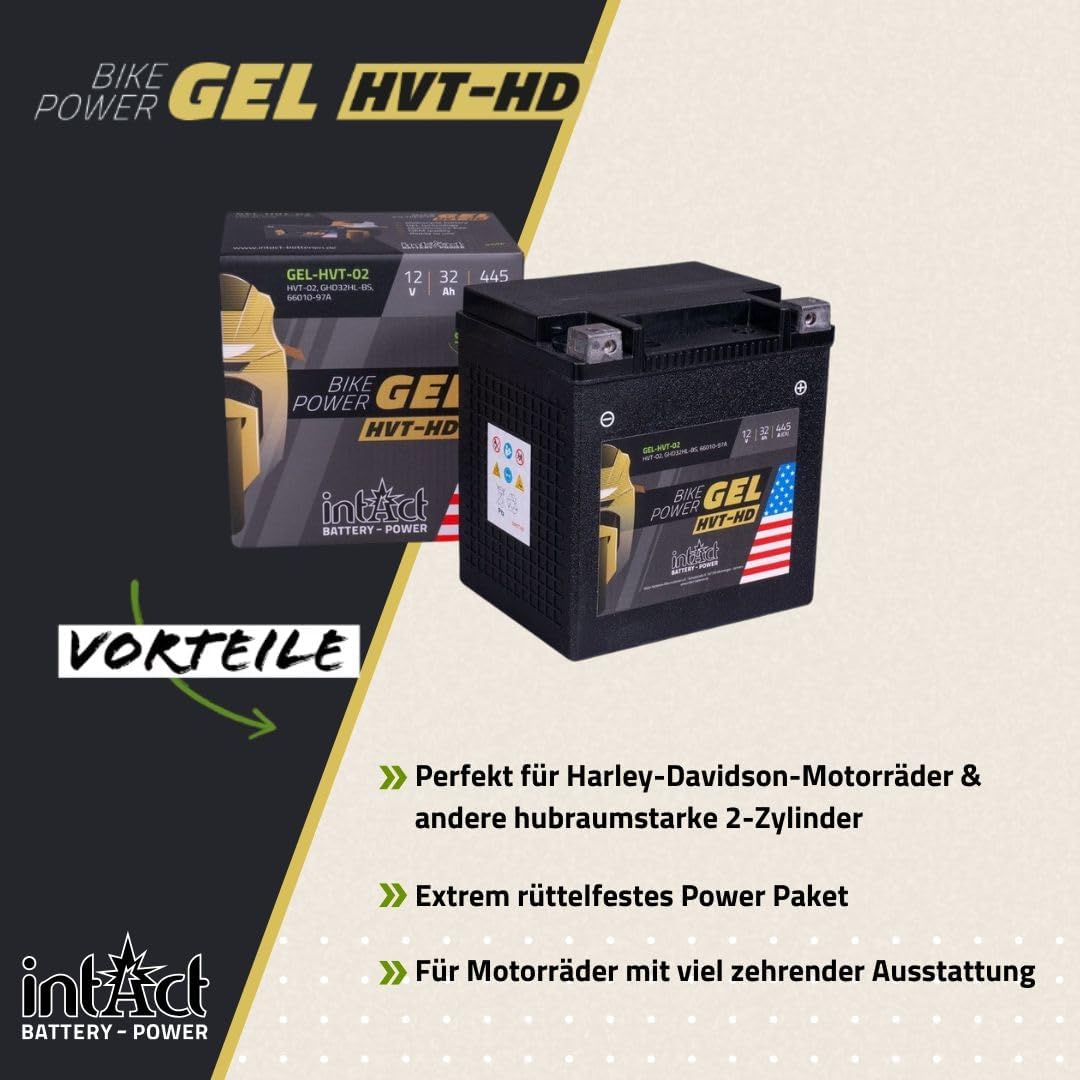 intAct - Gel HVT-02 MOTORRADBATTERIE - Motorrad Batterie Perfekt für Harley Davidson & andere hubrau