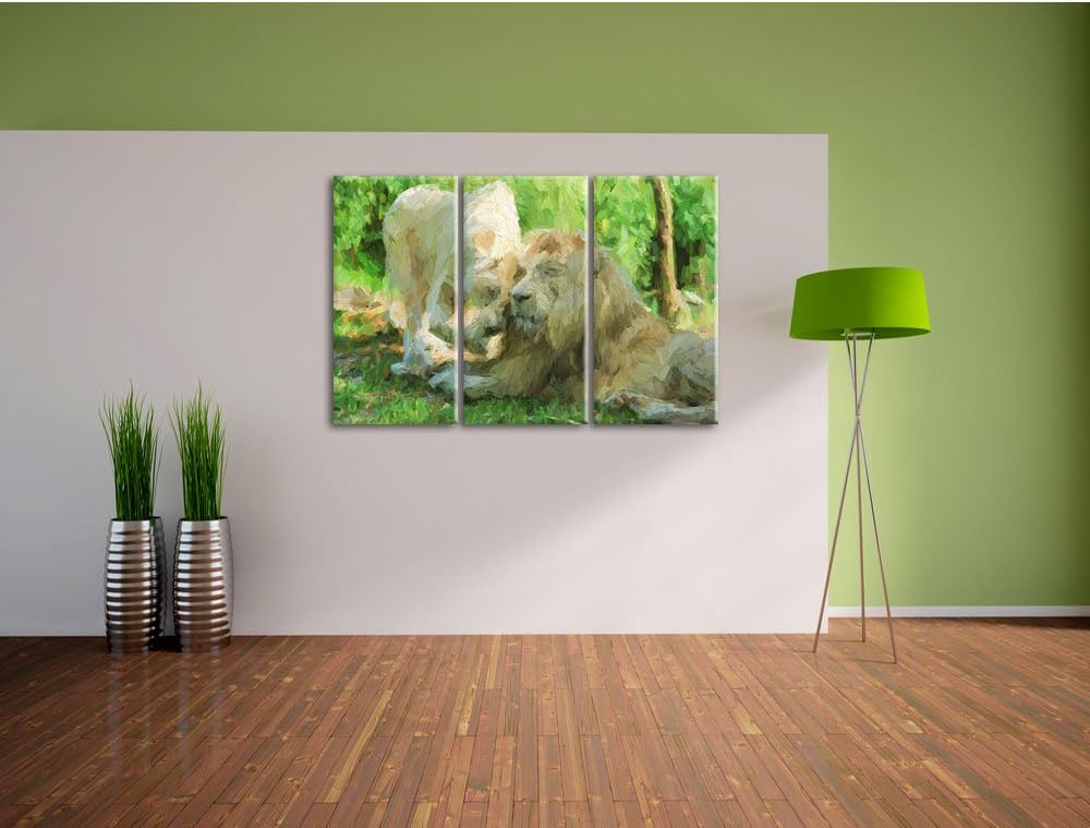 Pixxprint verliebtes Löwenpaar Kunst Pinsel Effekt 3-Teiler Leinwandbild 120x80 Bild auf Leinwand