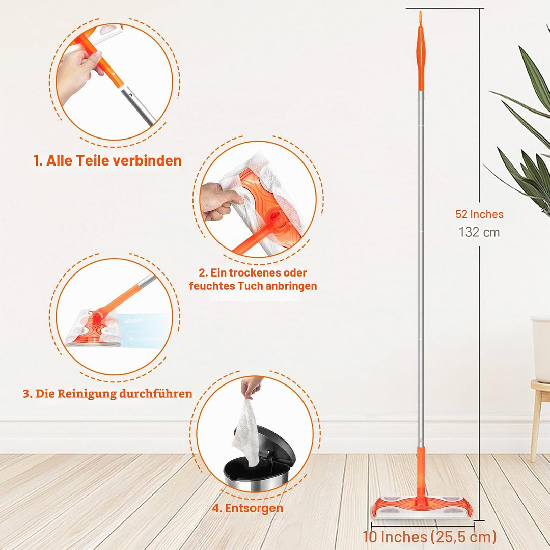 JEHONN Bodenwischer Nass für Swiffer Pads, 2-in-1 Wet Dry Starterset, Feuchte Bodentücher mit 10 Tro