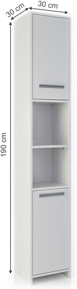 Vicco Badschrank Kiko, Weiss, 30 x 190 cm Weiss 30 cm x 190 cm x 30 cm, Weiss 30 cm x 190 cm x 30 cm