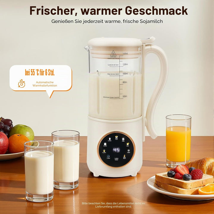 Sojamilch Maschine 1.4L, Pflanzenmilchbereiter für Hafermilch &amp; Nussmilch, 600W mit Timer, Reinigung