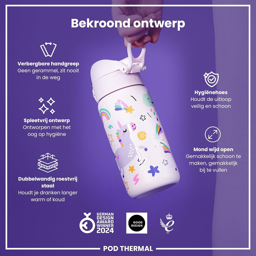 ion8 Isolierte Edelstahl-Trinkflasche, 320 ml, Auslaufsicher, Einhandöffnung, Sichere Verriegelung,