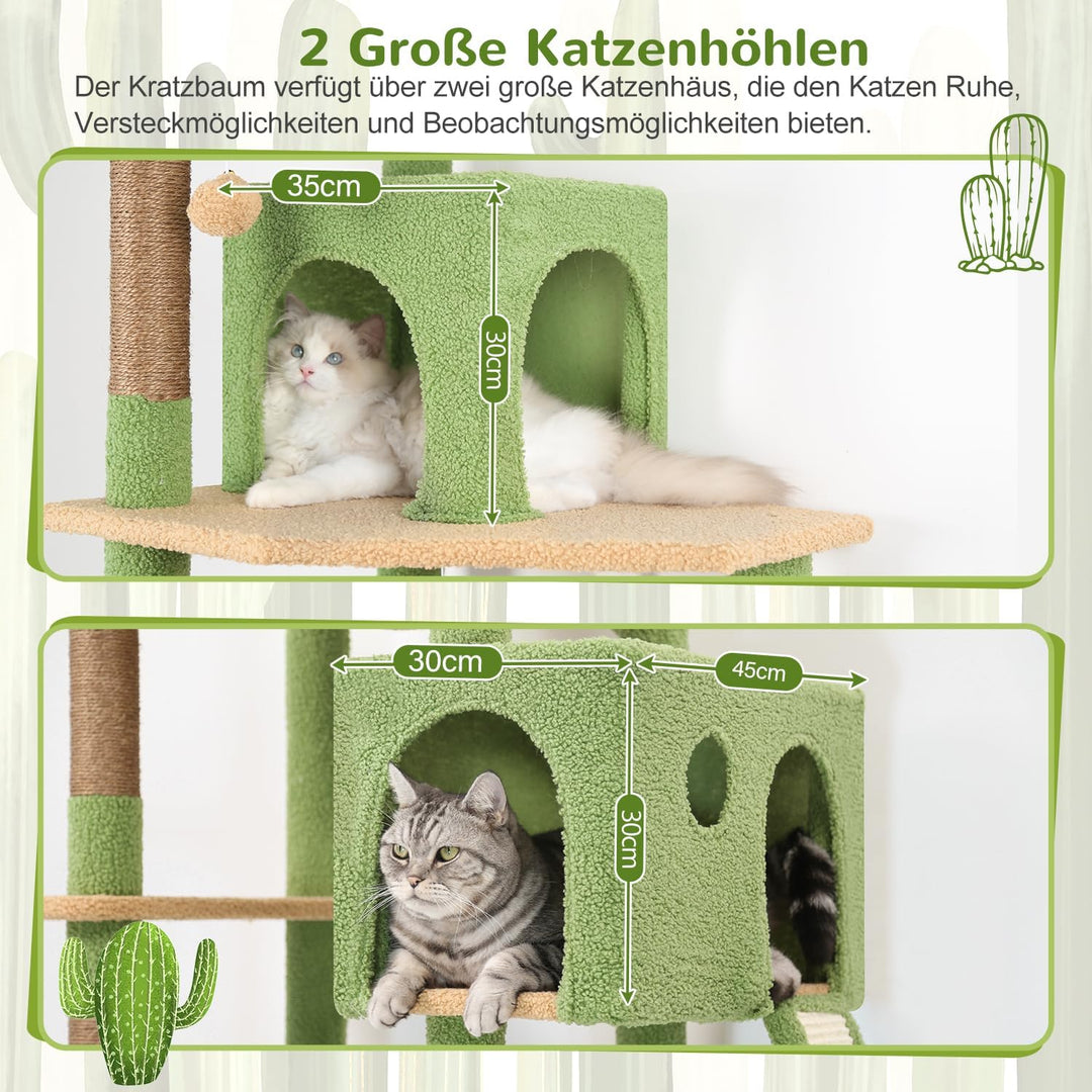 Globlazer Kratzbaum Kaktus Grün Grosse hoch 178 cm mit Hängematte Weich 43*36CM, Katzenhaus, Gepolst